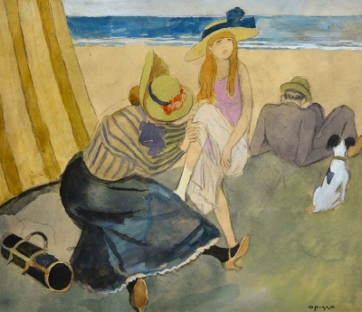 Familia-en-la-playa-Bañistas-Opisso-Sala,-Ricard