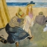 Familia-en-la-playa-Bañistas-Opisso-Sala,-Ricard