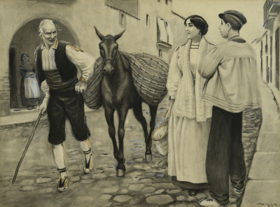 Personajes y burro - Opisso Sala, Ricard